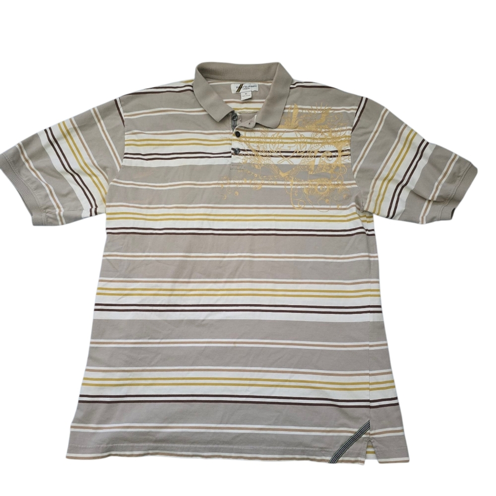 Phat Farm Classic Striped Polo Shirt Gold Accents Vintage Size 3XL